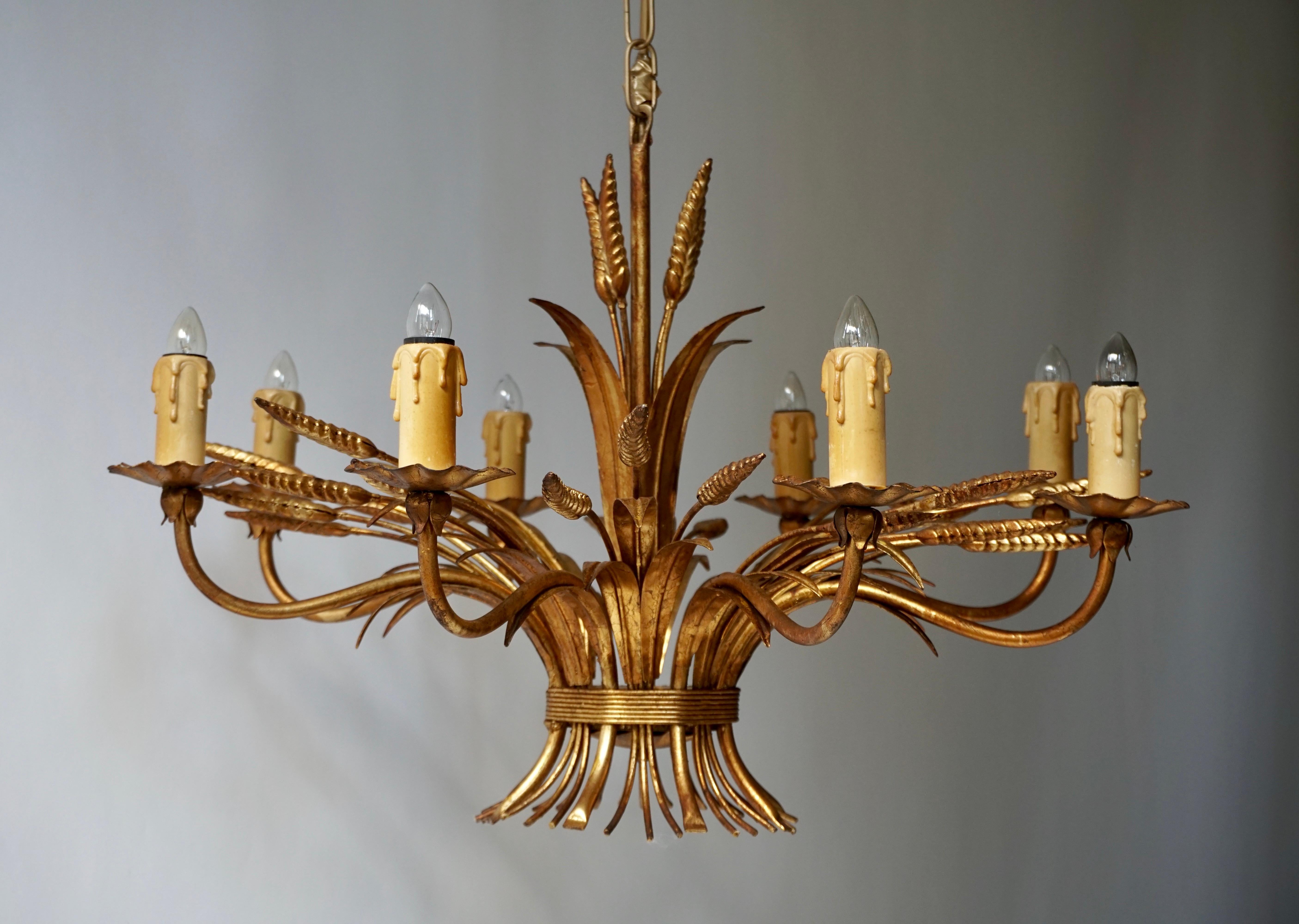 20th Century 1970 French Tole Faux Palm Tree Eight-Light Chandelier