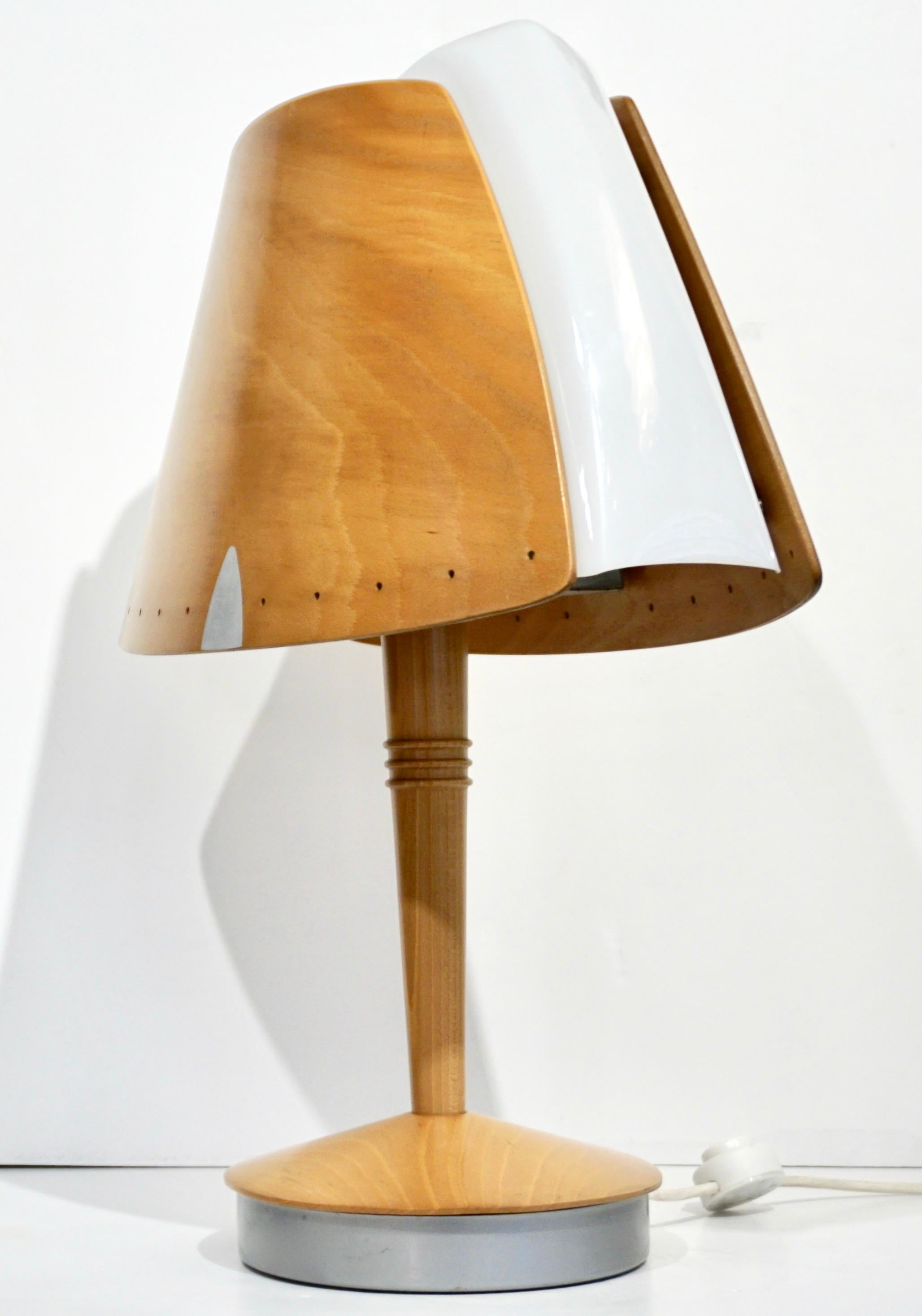 Brushed 1970 French Vintage Birch Wood and Acrylic Table Lamp for Barcelona Hilton Hotel For Sale
