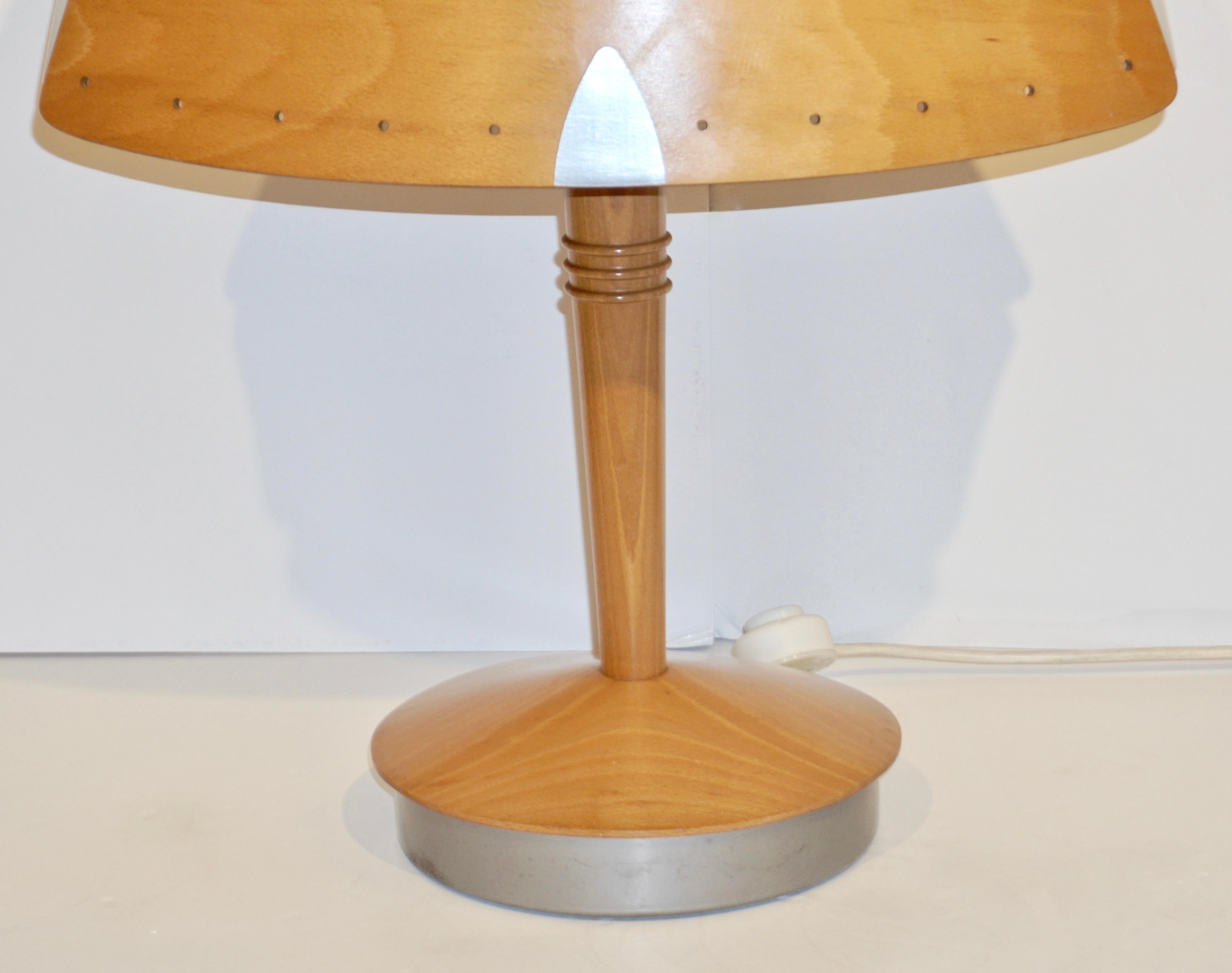Metal 1970 French Vintage Birch Wood and Acrylic Table Lamp for Barcelona Hilton Hotel For Sale