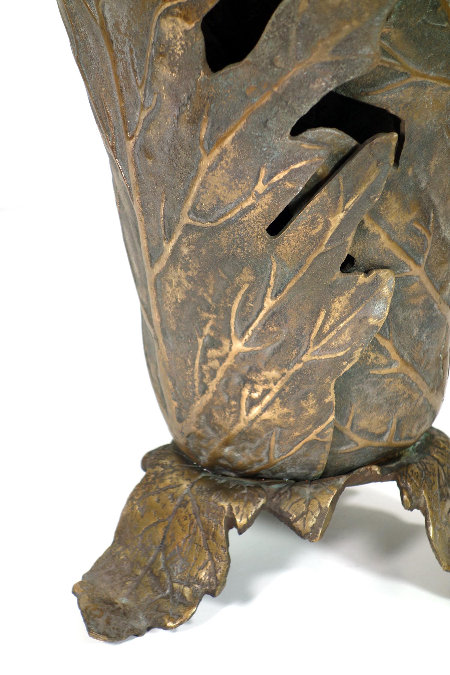 Hollywood Regency 1970 Gabriella Crespi Bronze Sculpture Umbrella Stand For Sale