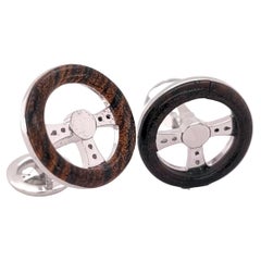 1970 Gaetan De Percin Gemelli in argento sterling e legno naturale