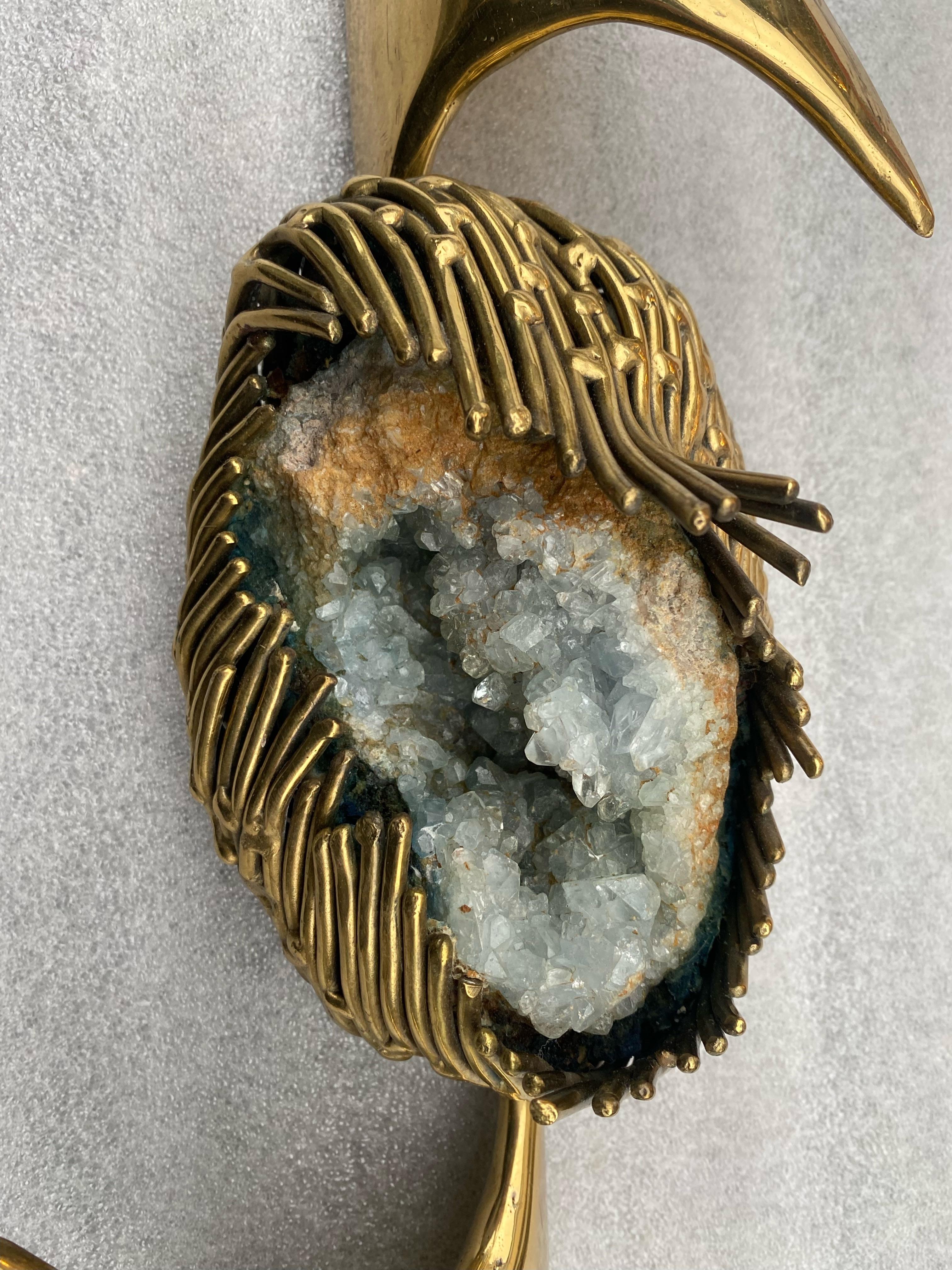 1970, Geode and Gilt Bronze Wall Sculpture Signed Jacques Duval Brasseur For Sale 3