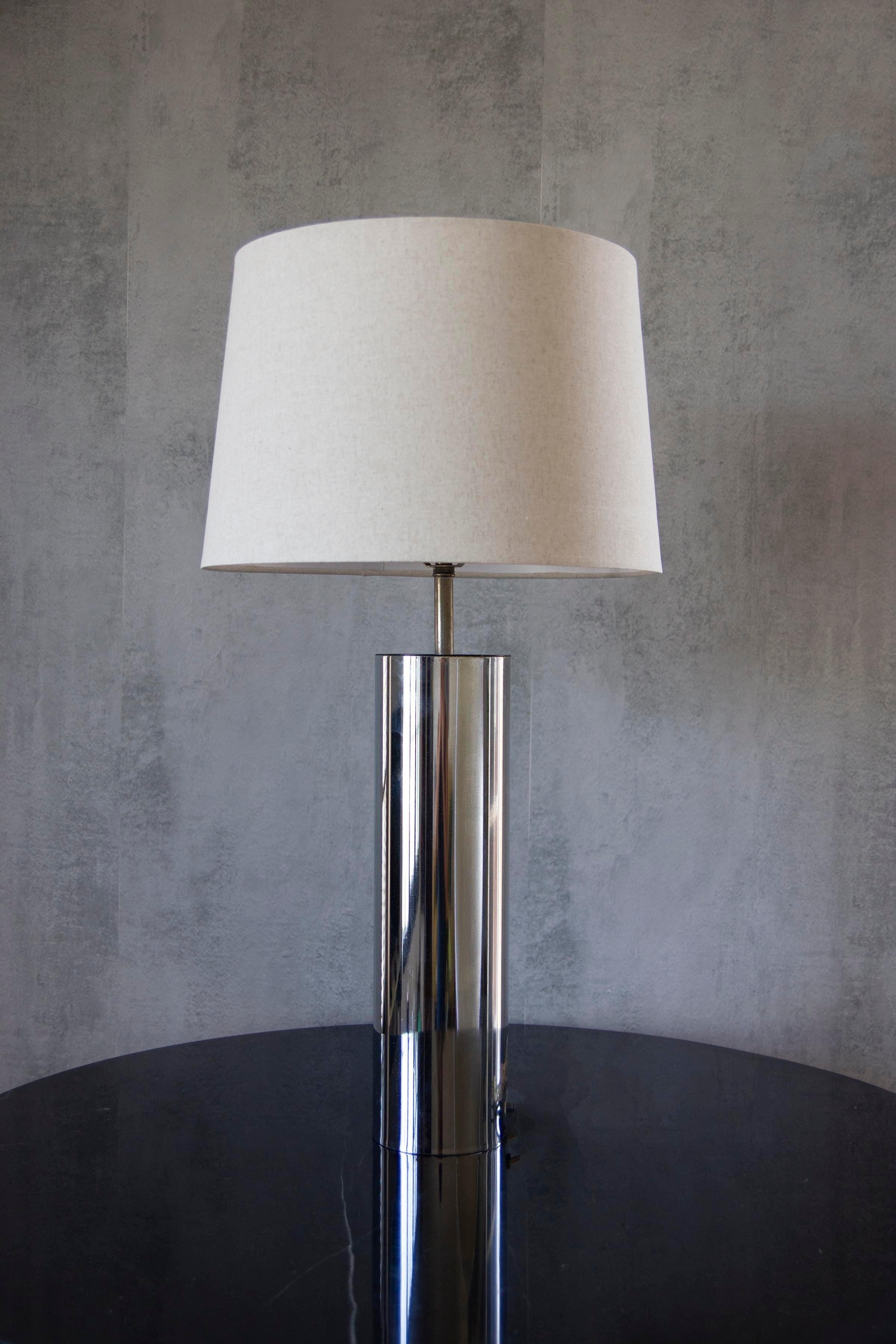 20th Century 1970 George Kovacs Minimalistic Chrome Cylinder Table Lamp, Rewired For Sale