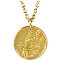 Vintage 1970 Georges Lenfant Aquarius Zodiac Gold Pendant