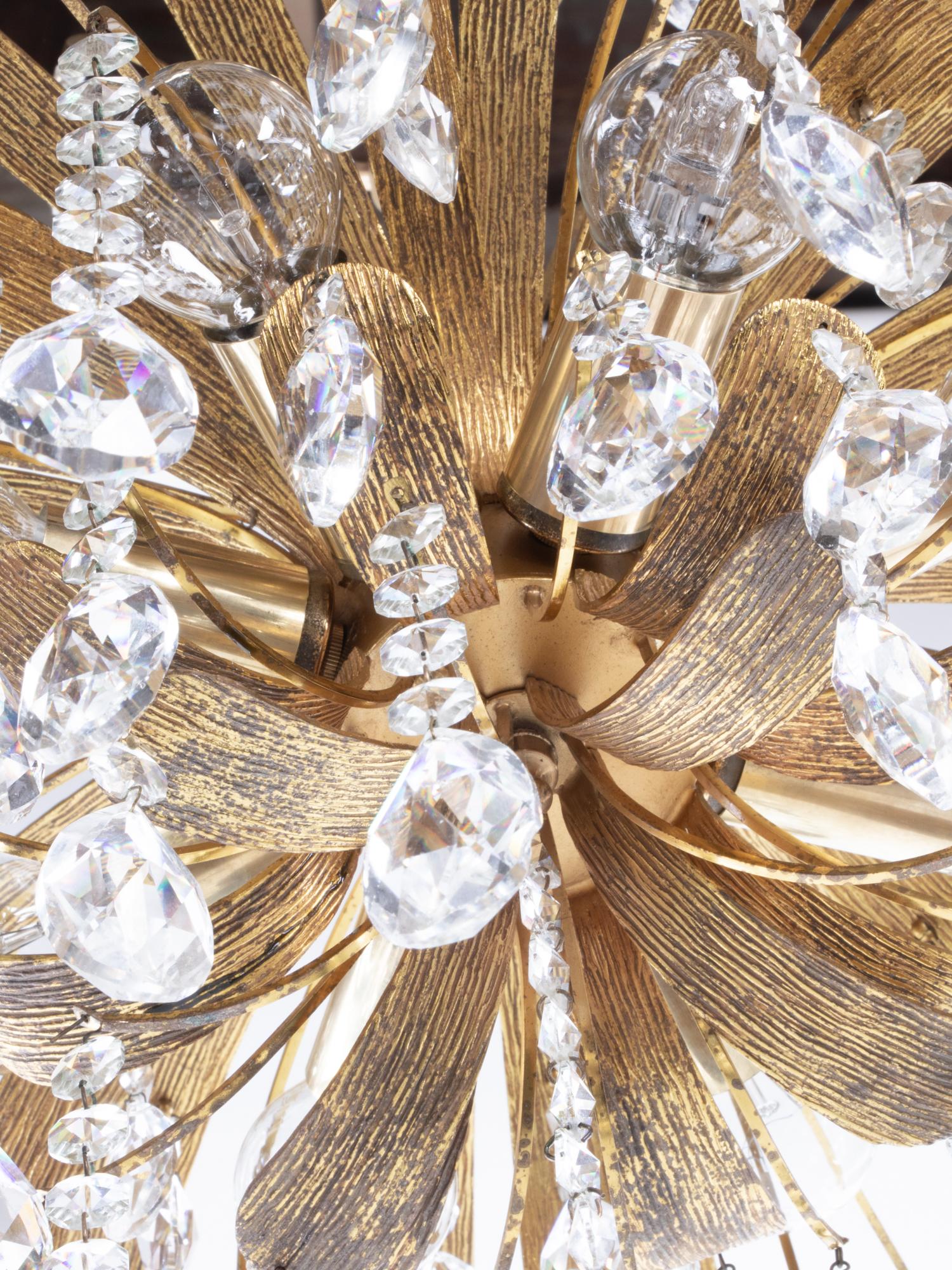 1970 Germany Palwa Chandelier Swarovski Crystal & Gilt Brass by Christoph Palme 1