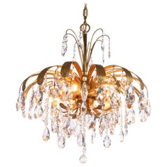 1970 Germany Palwa Chandelier Swarovski Crystal & Gilt Brass by Christoph Palme