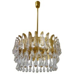 1970 Germany Palwa Tear Drop Chandelier Murano Glass & Gilt-Brass