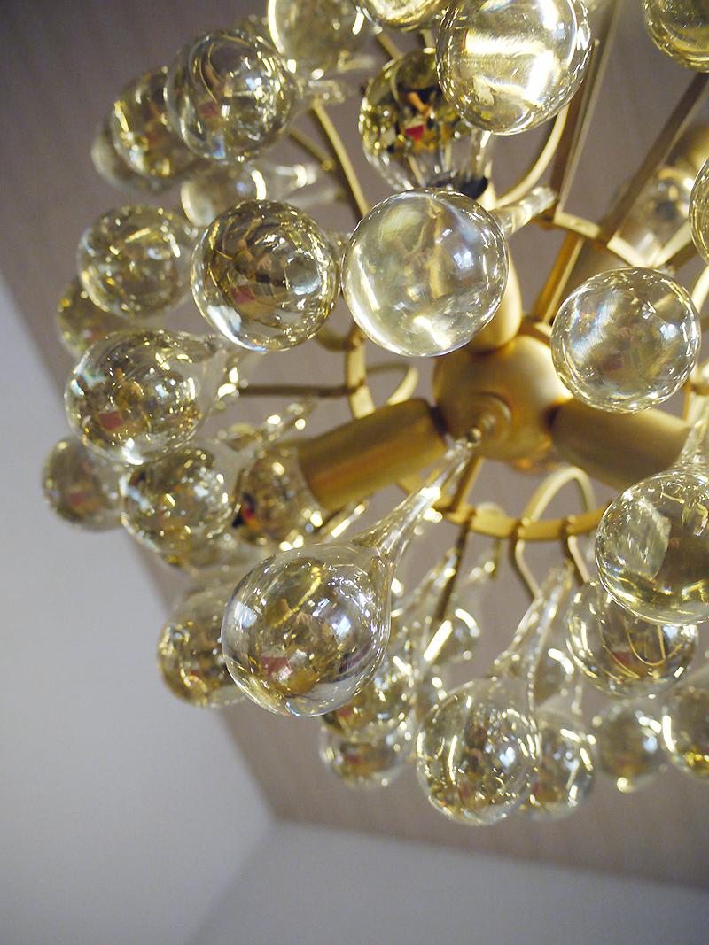1 (of 2) 1970 Germany Palwa Tear Drop Chandelier Murano Glass and Brass For Sale 1
