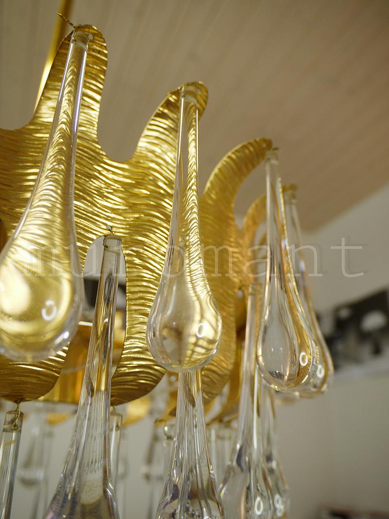 1970 Germany Palwa Tear Drop Chandelier Murano Glass & Gilt-Brass For Sale 5