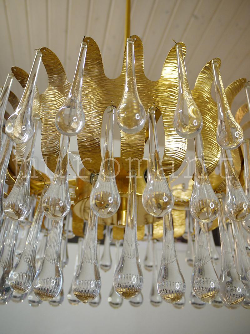 1970 Germany Palwa Tear Drop Chandelier Murano Glass & Gilt-Brass For Sale 2