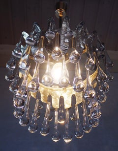 1970 Germany Palwa Tear Drop Chandelier Murano Glass and Silver Brass