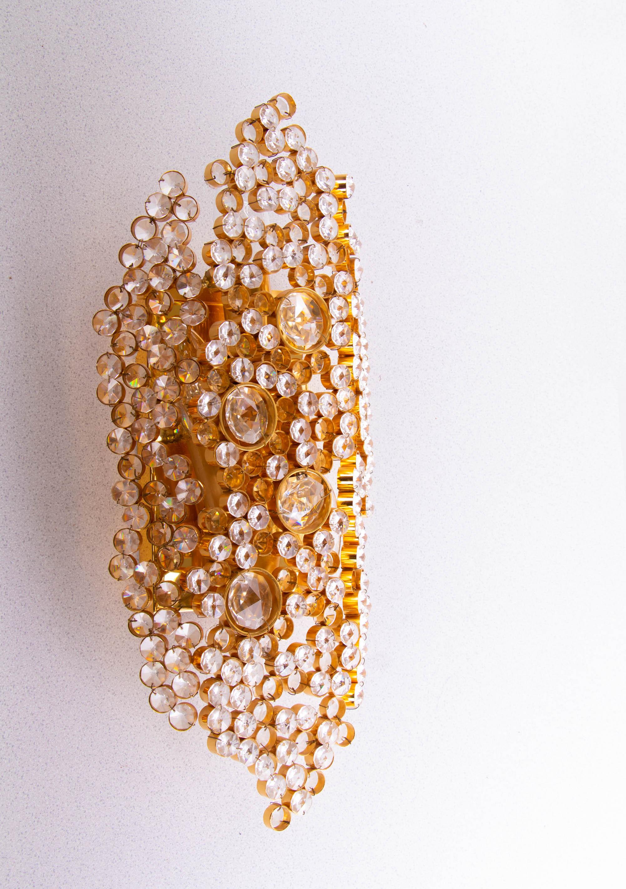 Gold Plate 1970 Germany Plawa Bubble Wall Sconce Swarovski Crystal & 14k Gold-Plated Brass