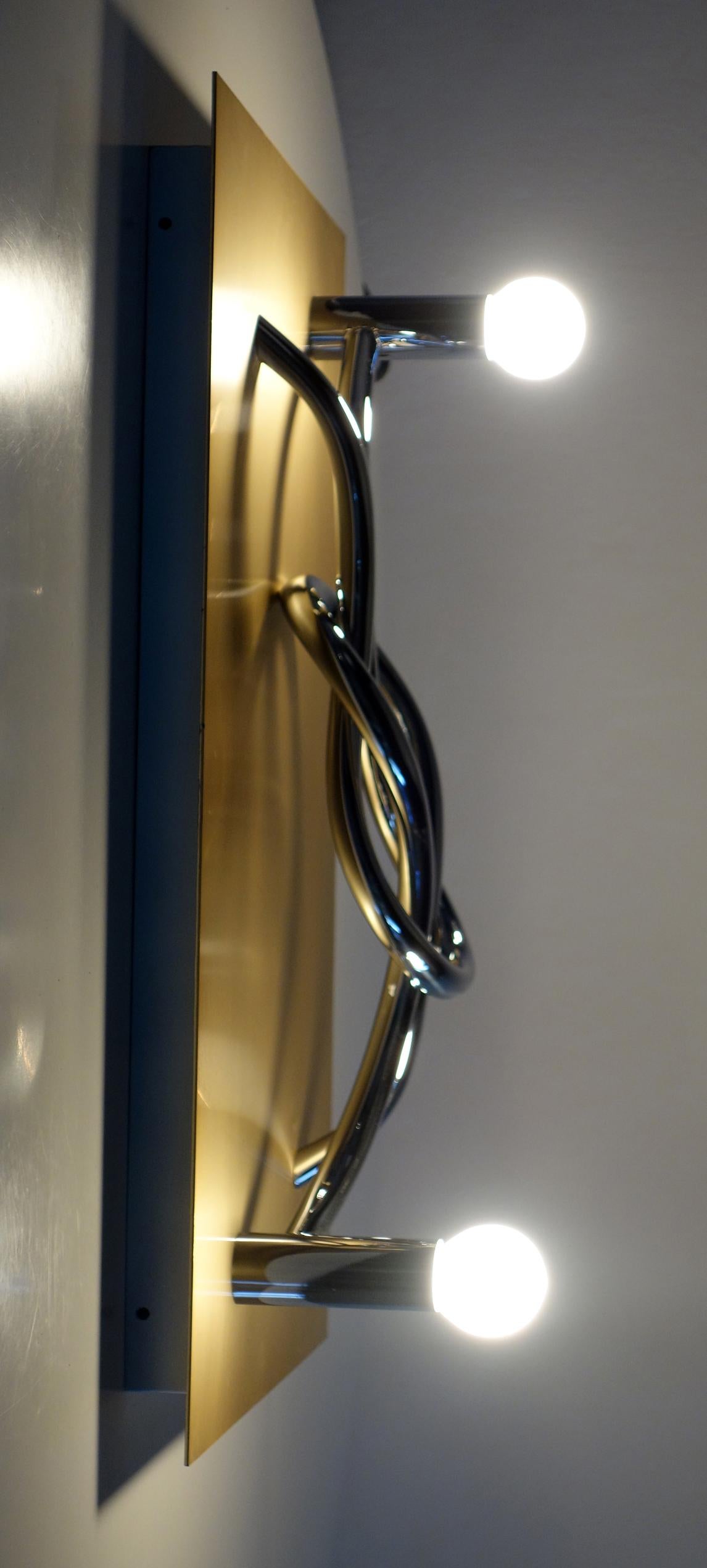 1970 Giacomo Benevelli Missaglia Steel Sculpture Light Panel Wall Lamp For Sale 4