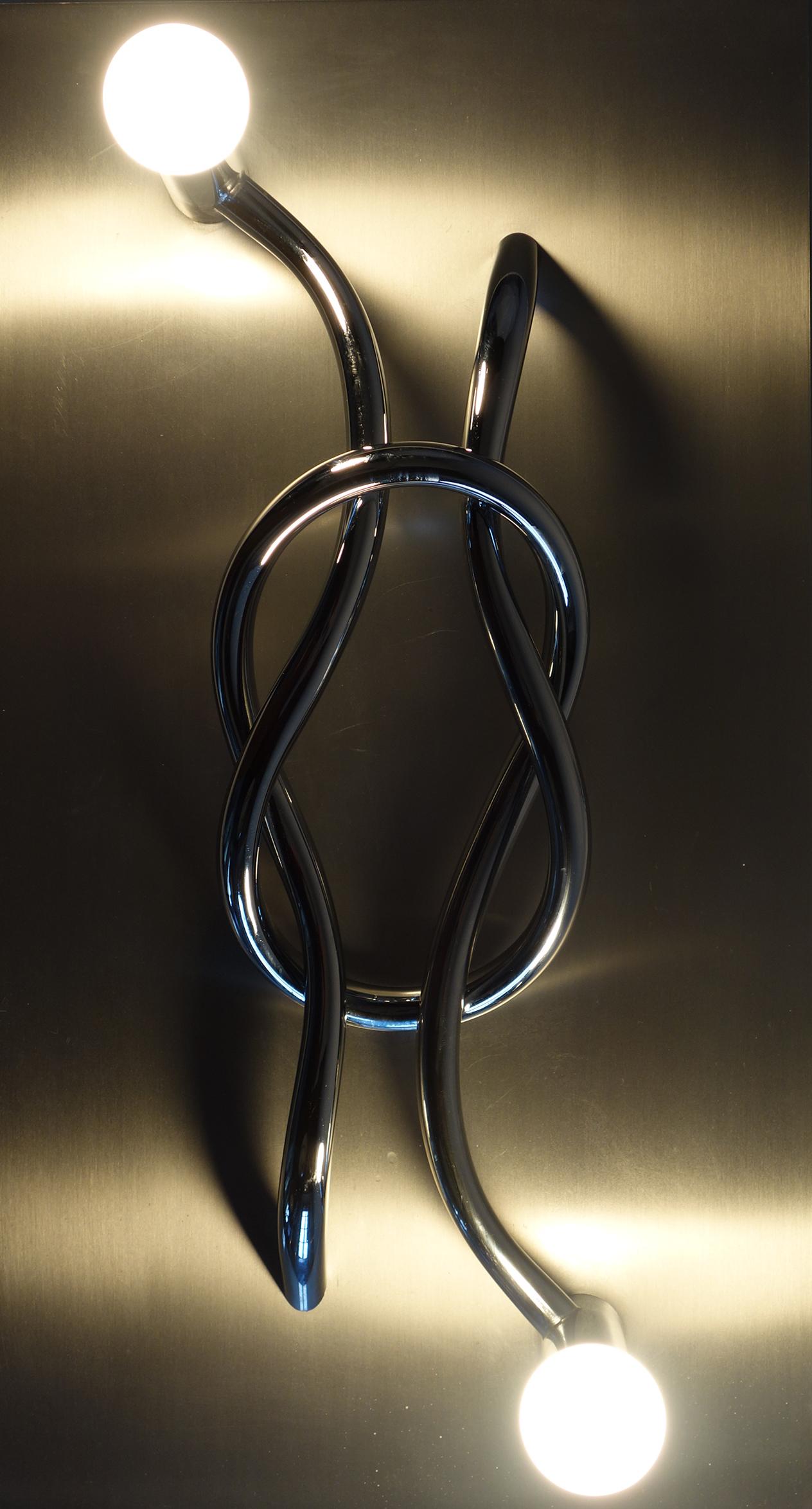 1970 Giacomo Benevelli Missaglia Italian Design Steel Sculpture Wall Lamp For Sale 7