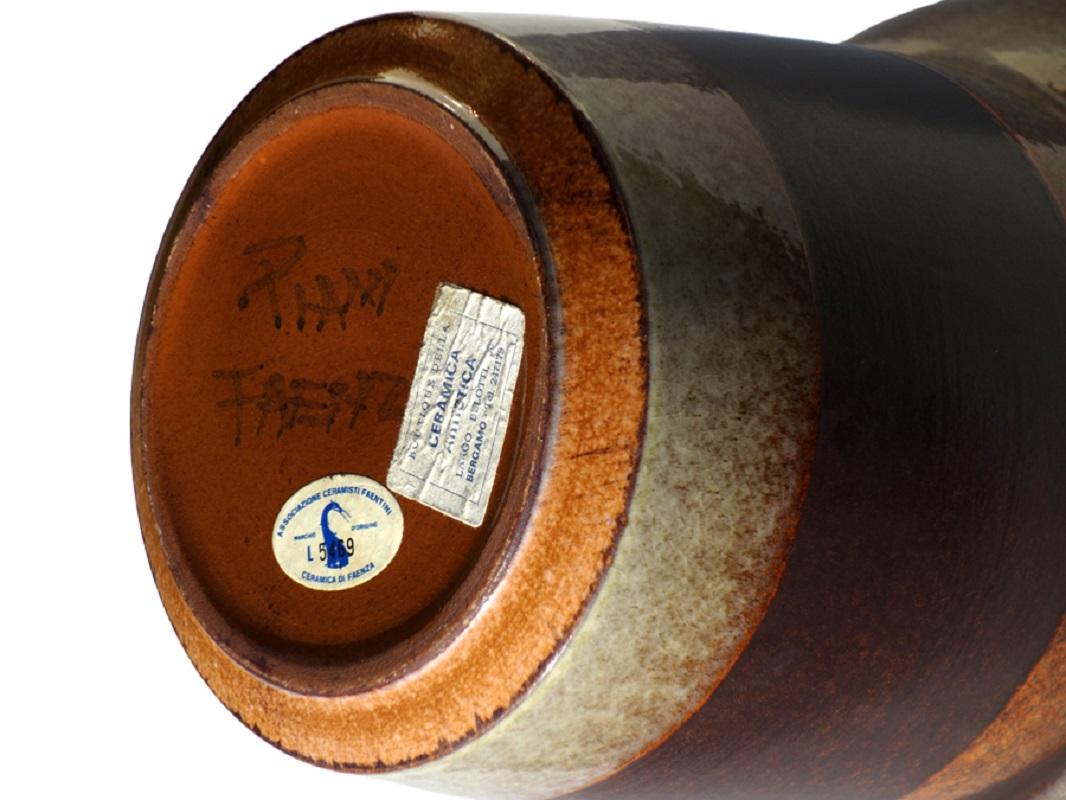 Late 20th Century 1970 Giancarlo Piani Faenza Gres Italian Ceramic Design Modern Brown Vase in vendita