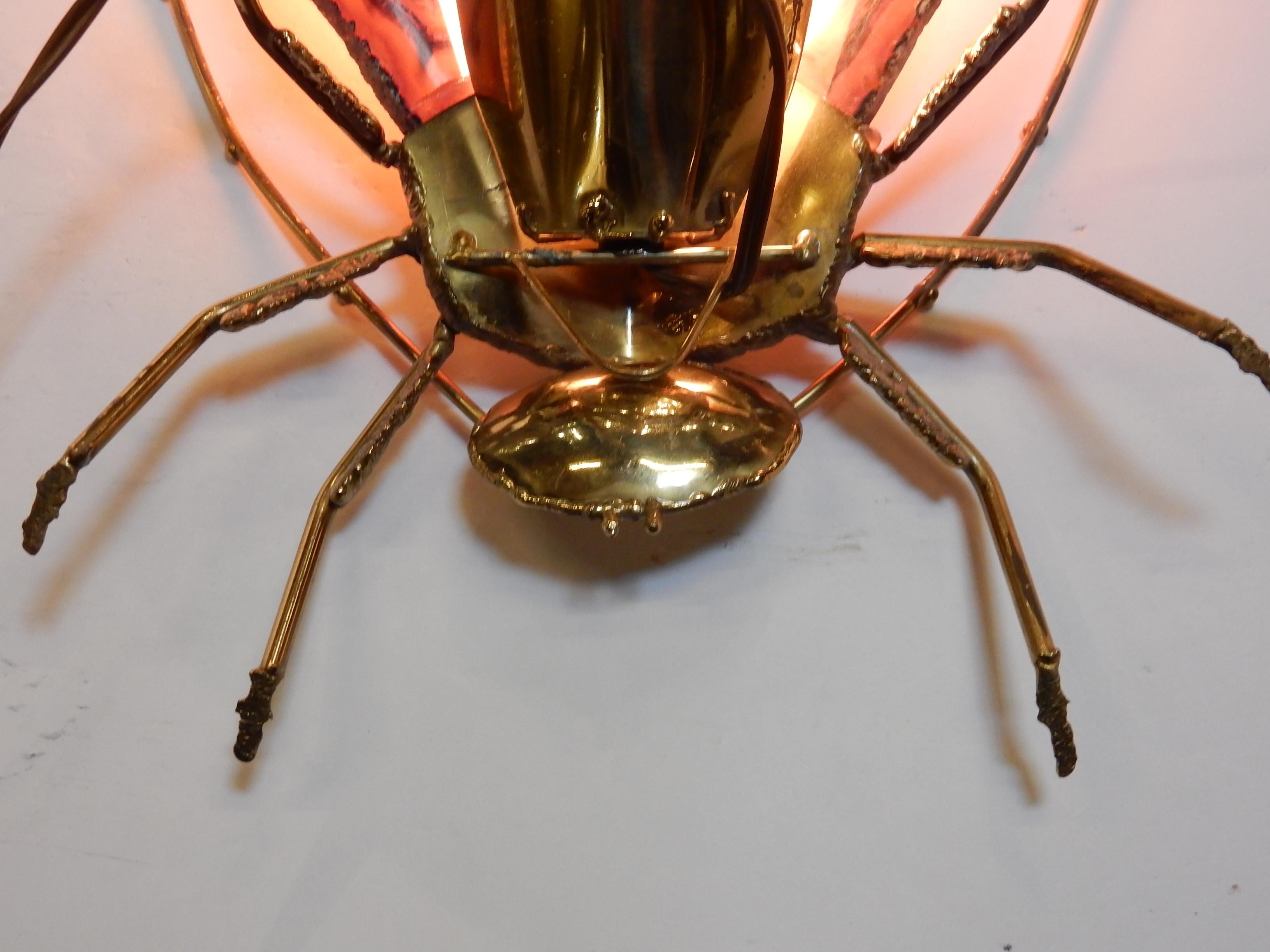 1970 Gilded Bronze Wall Lamp Cicada Style Duval Brasseur or IFaure Enlightening In Good Condition In Paris, FR