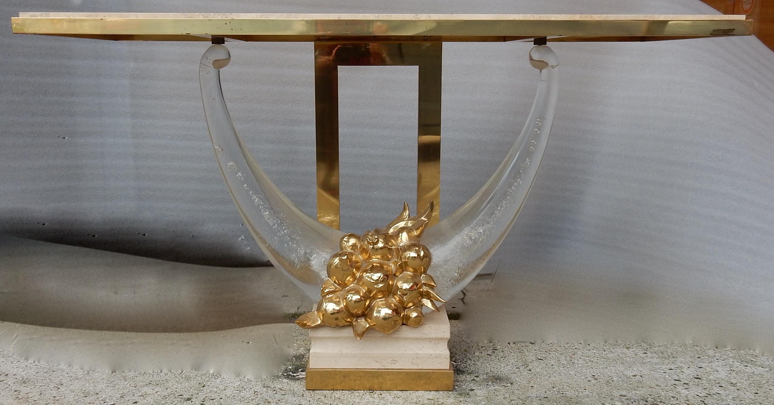 Français Console en bronze doré de 1970 dans le style de Claude Dalle pour Romeo en vente