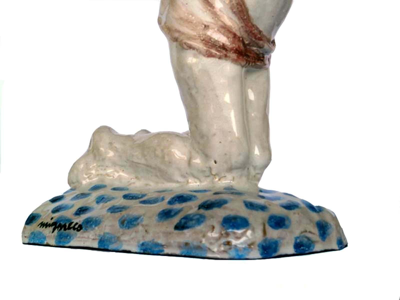 Émaillé 1970 Giuseppe Migneco Ceramics Rossicone 'Fisherman' Italian Sculpture  en vente