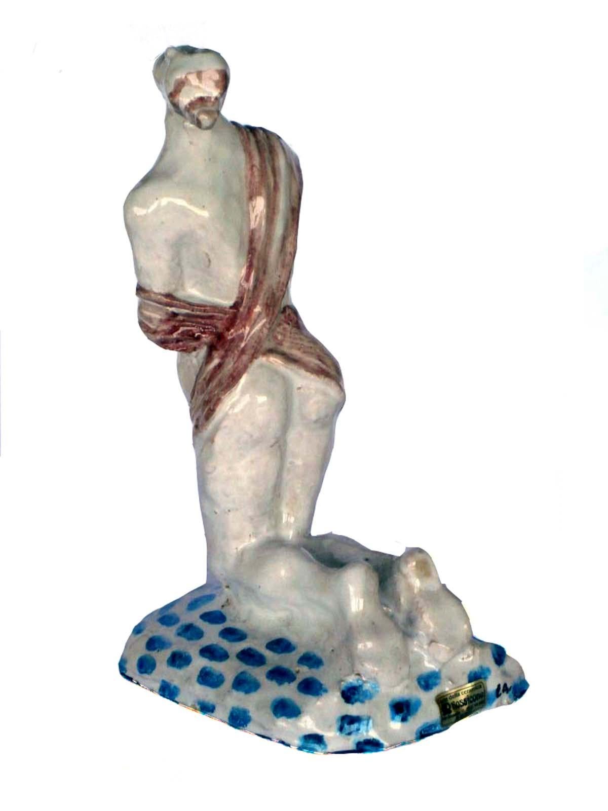 1970 Giuseppe Migneco Ceramics Rossicone 'Fisherman' Italian Sculpture  Excellent état - En vente à Brescia, IT