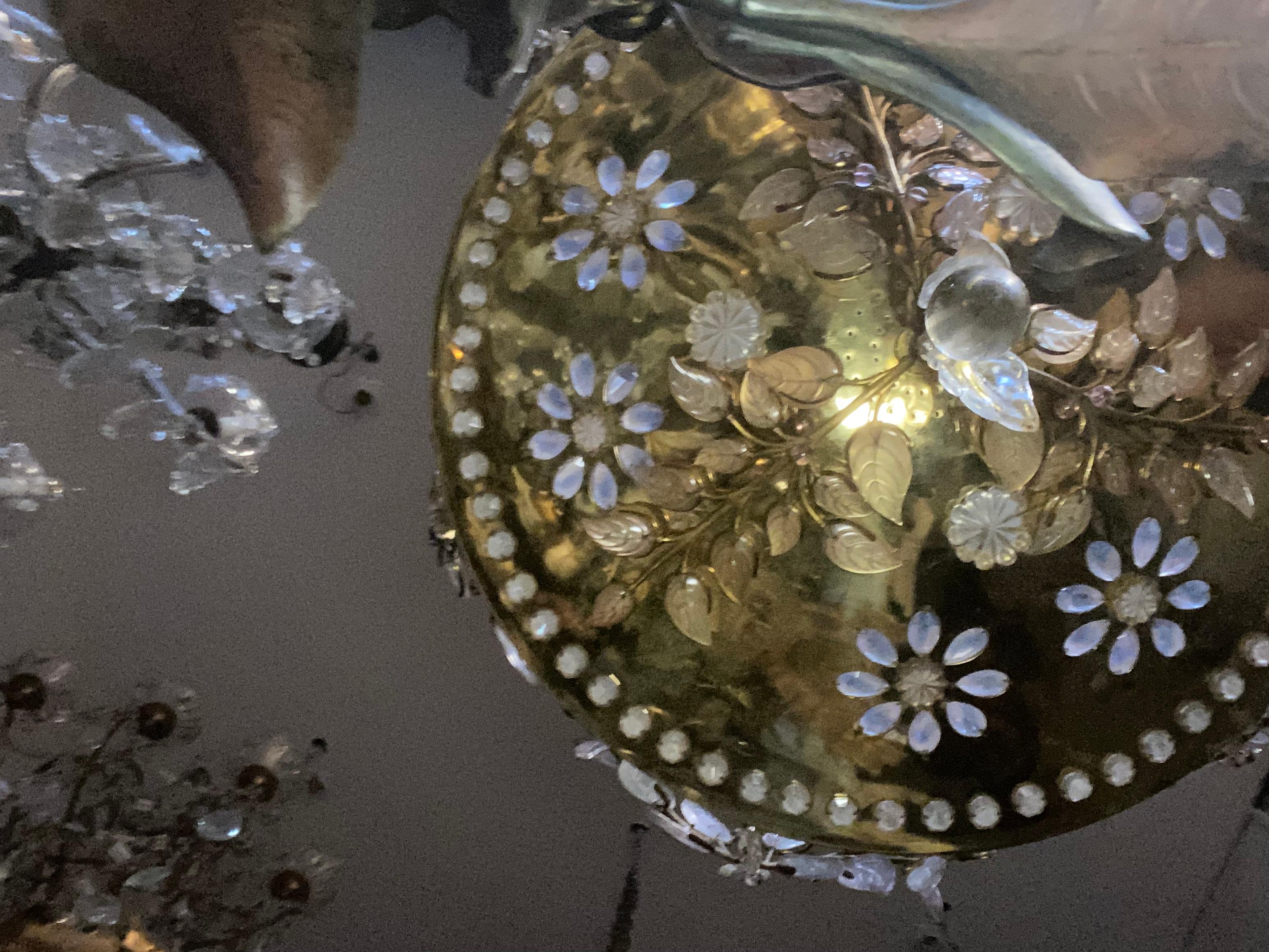 1970′ Golden Brass Chandelier Plant Decor Maison Bagués Style, Leaves And Flower For Sale 1