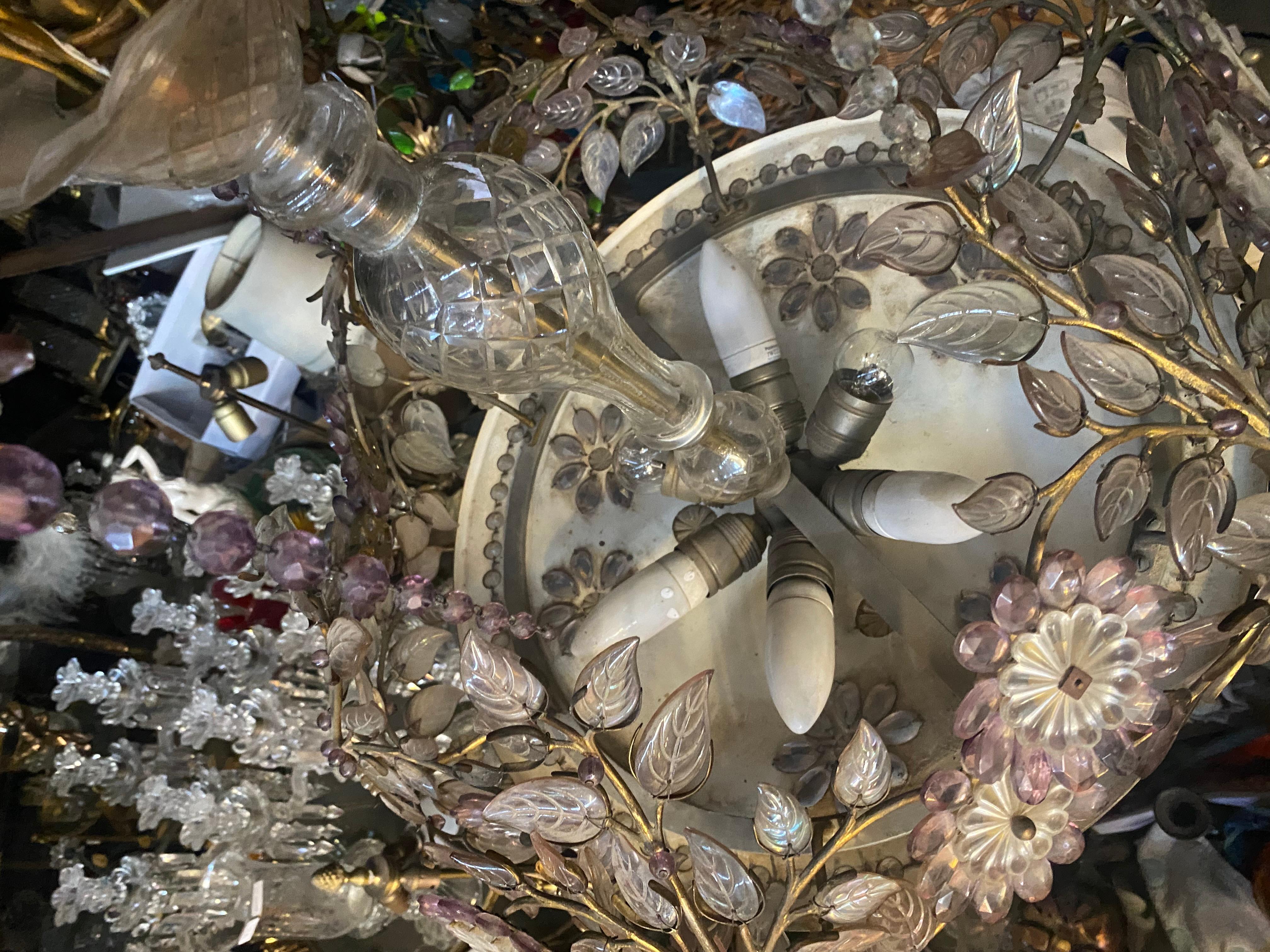1970′ Golden Brass Chandelier Plant Decor Maison Bagués Style, Leaves And Flower For Sale 2