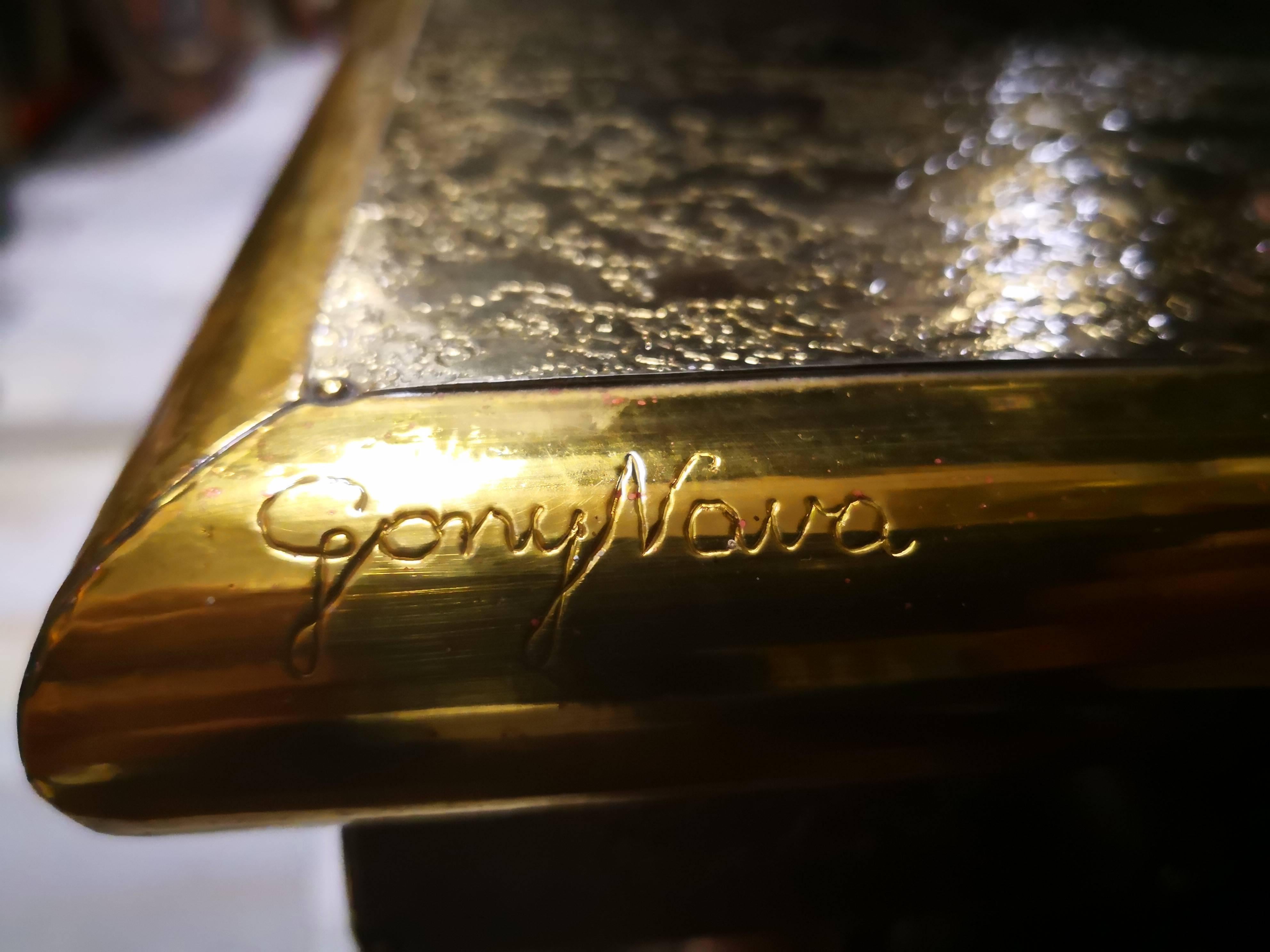 Spanish 1970 Gony Nava's Signed Gild Brass Fireplace Mantle