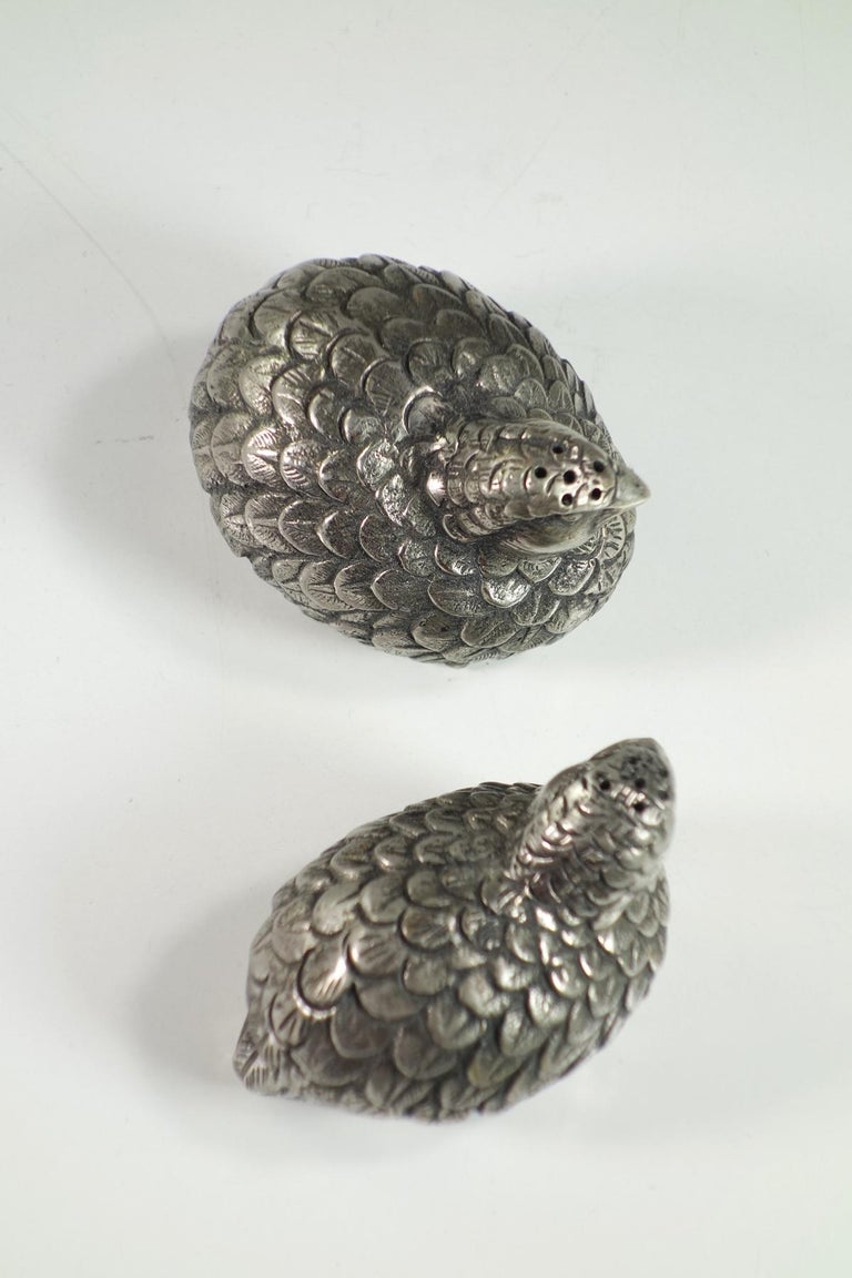 1970 Gucci Silver Metal Italian Quail Salt and Pepper Shackers For