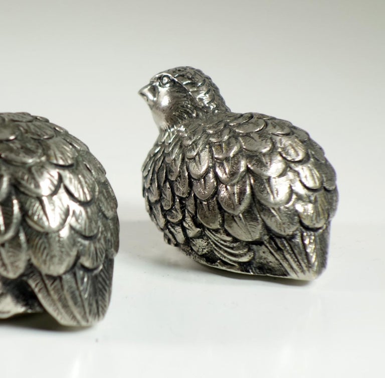 1970 Gucci Silver Metal Italian Quail Salt and Pepper Shackers For