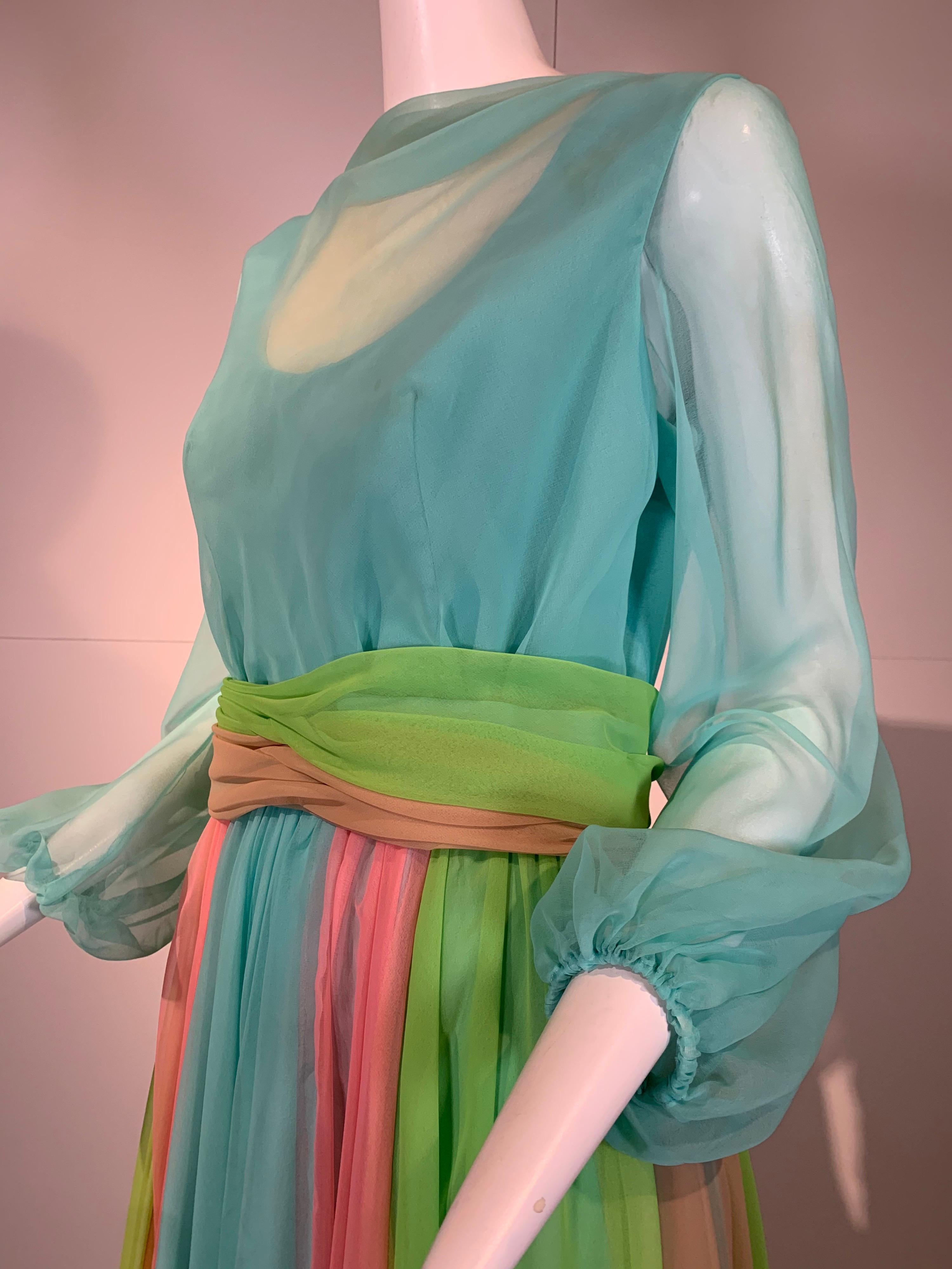 Gray 1970 Helen Rose Color Blocked Chiffon Gown In Robin’s Egg Blue Pink & Chartreuse