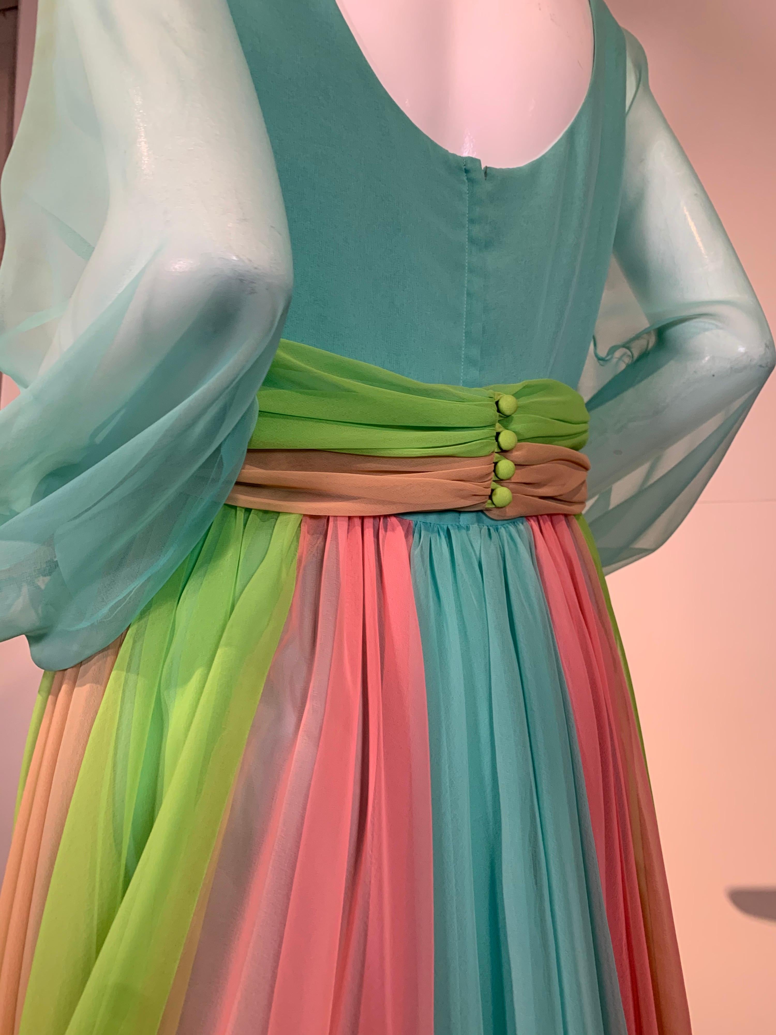 1970 Helen Rose Color Blocked Chiffon Gown In Robin’s Egg Blue Pink & Chartreuse 2
