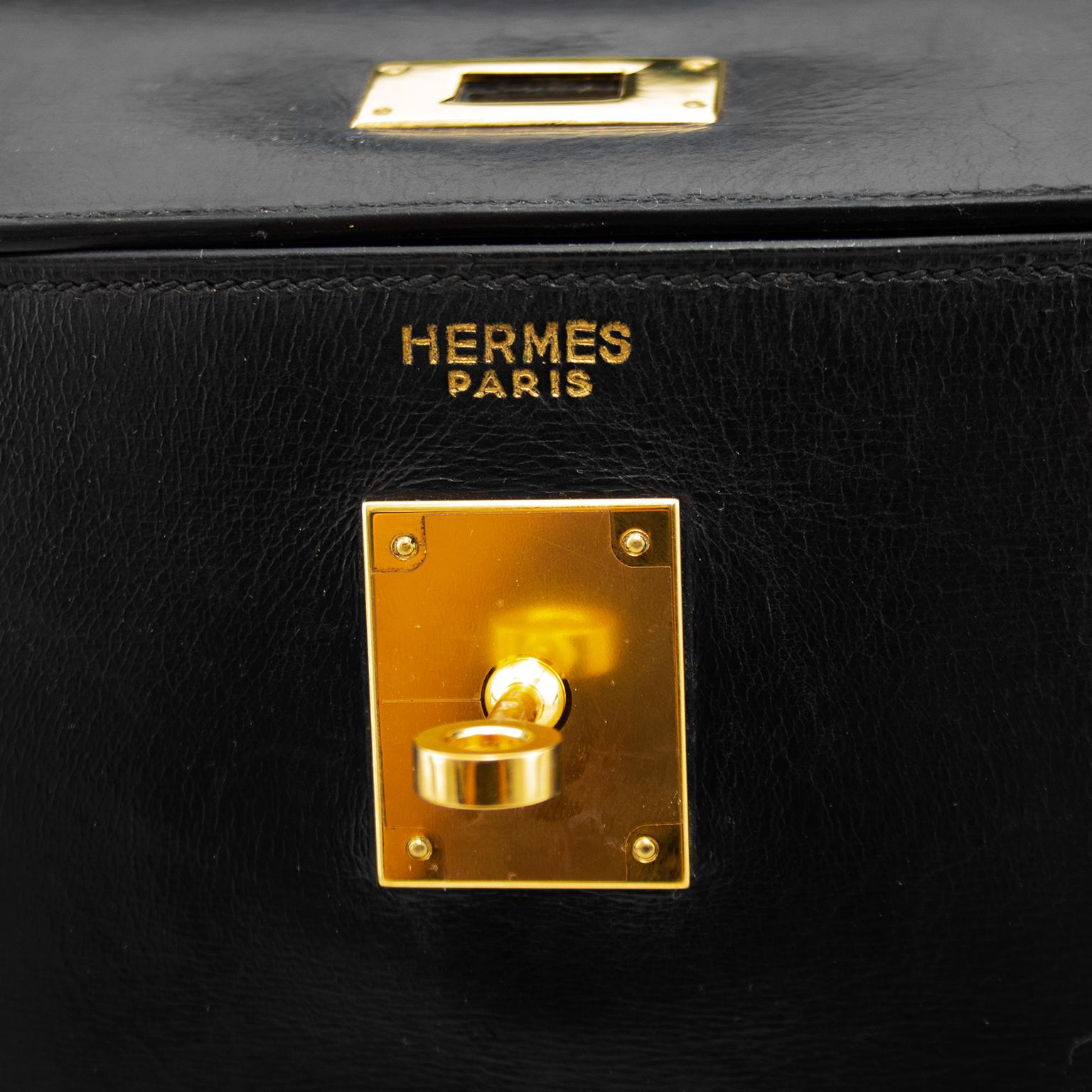 1970 Hermes Kelly Black Supple Leather Kelly Bag  In Good Condition For Sale In Toronto, Ontario