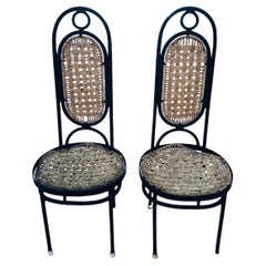 1970 High Back Iron and Woven Rope Chairs