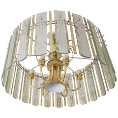 1970 Hollywood Regency Chandelier Brass and Glas