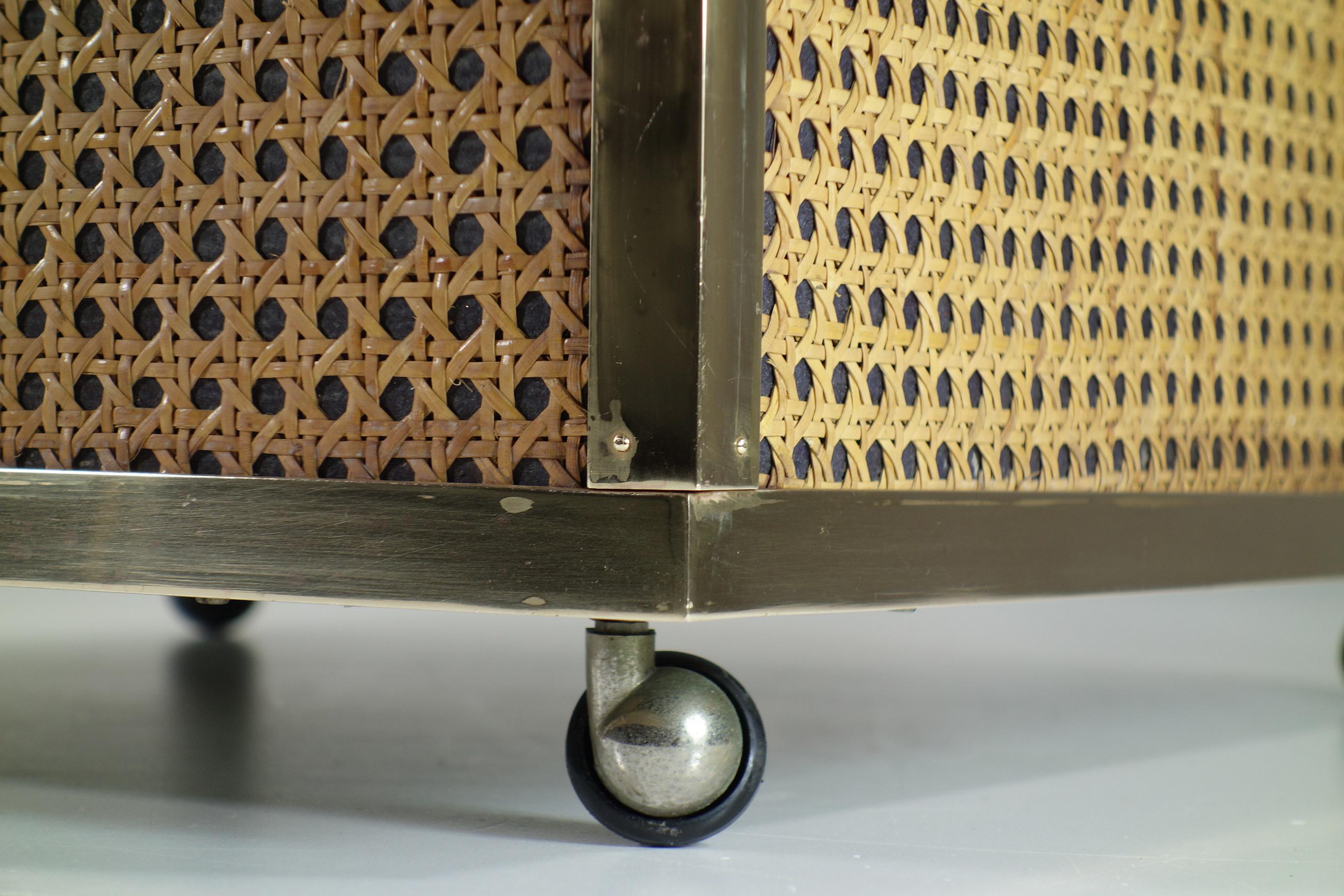 1970 Hollywood Regency Italian Design Modernist Cane Brass Flower Planter For Sale 7