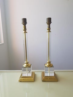 1970 Hollywood Regency lucite and glass table Lamps