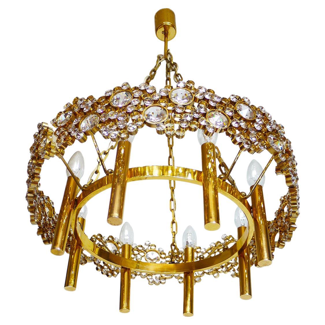 1970 Hollywood Regency Palwa Lampadario a bolle Swarovski Ottone dorato