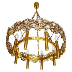 1970 Hollywood Regency Palwa Bubbles Chandelier Swarovski Crystal Gilded Brass