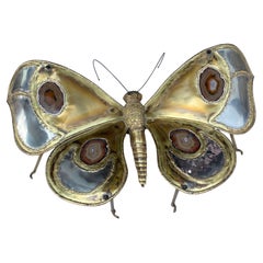 Beleuchteter Schmetterling-Couchtisch aus braunen Achat im Stil von Duval Brasseur, 1970