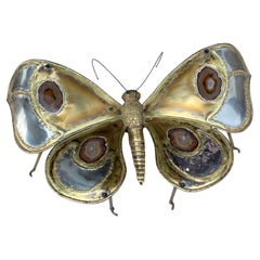 Used 1970′ Illuminating Butterfly Coffee Table Brown Agates Style Duval Brasseur