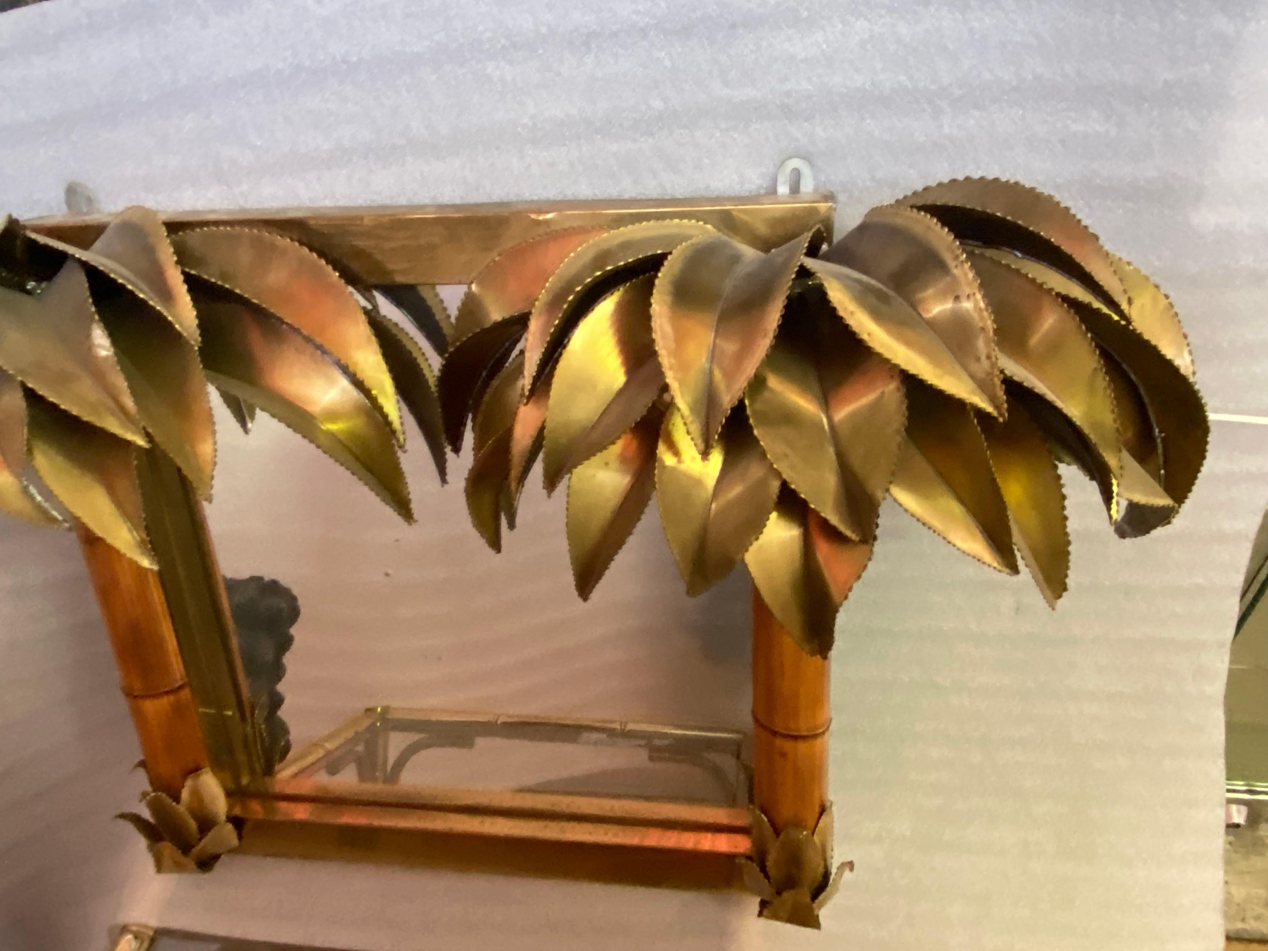 1970′ Miroir illuminant palmier et bambou en laiton Unique une pièce originale. en vente 5