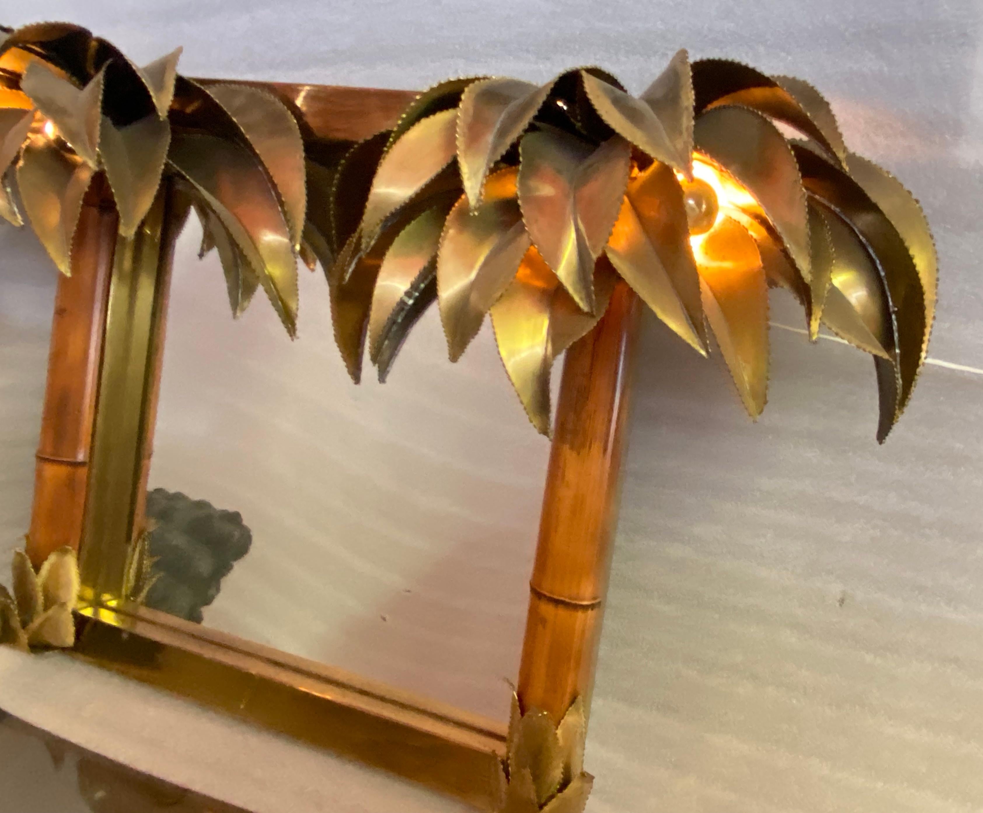Mid-20th Century 1970′ Illuminating Palm and Bamboo Tree Mirror in Brass Unique An Original Piece For Sale
