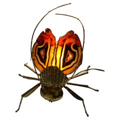 1970′ Beleuchtete Wandleuchte Cicada aus vergoldeter Bronze/ Achaten Stil Duval Brasseur