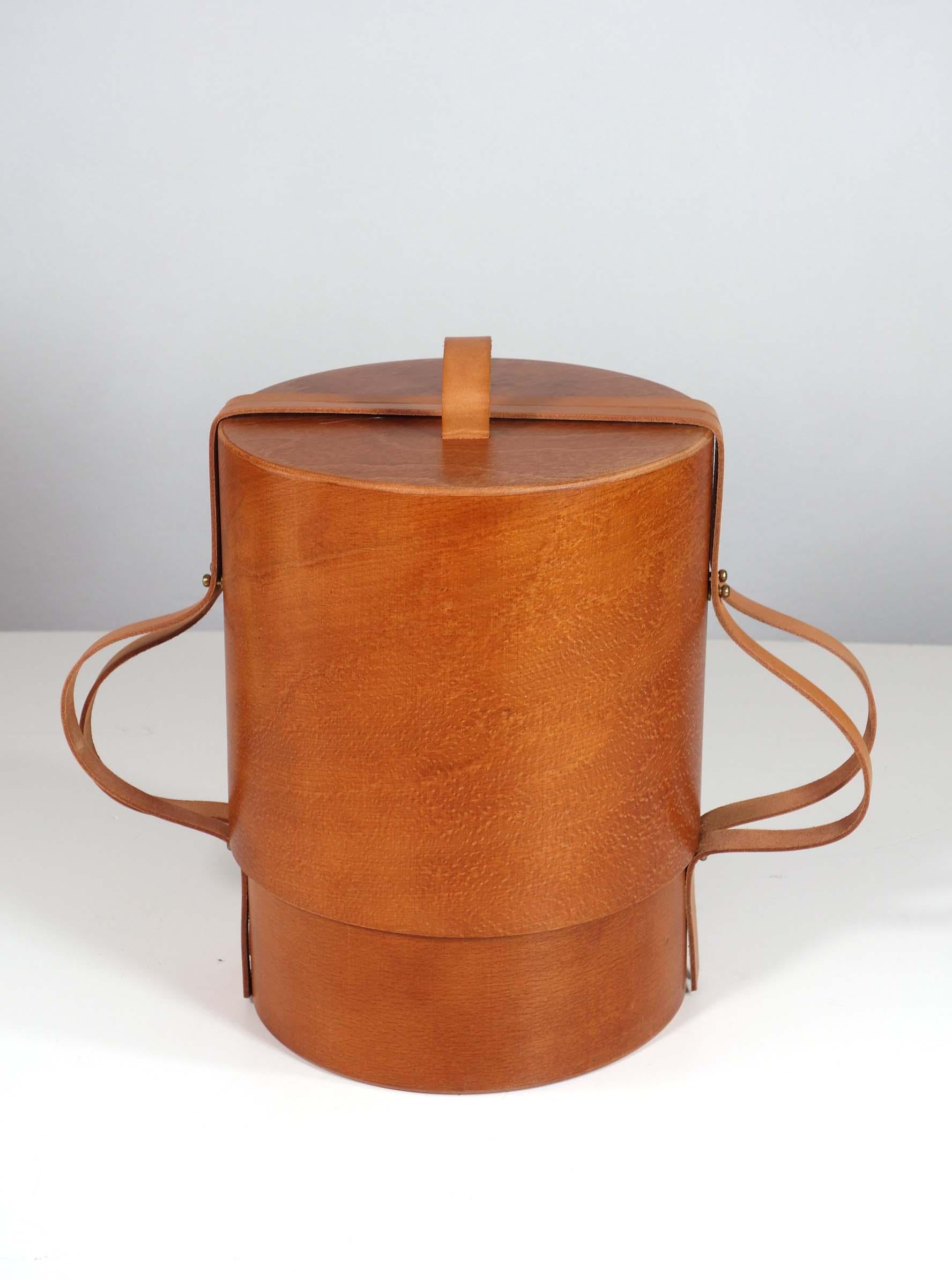 1970 Ingo Knuth DNK Daniela Mola Italian Design Wood Leather Box In Excellent Condition For Sale In Brescia, IT