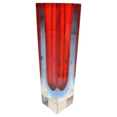 1970 Italian Alessandro Mandruzzato Murano Art Glass Vase Sommerso Red Baby Blue