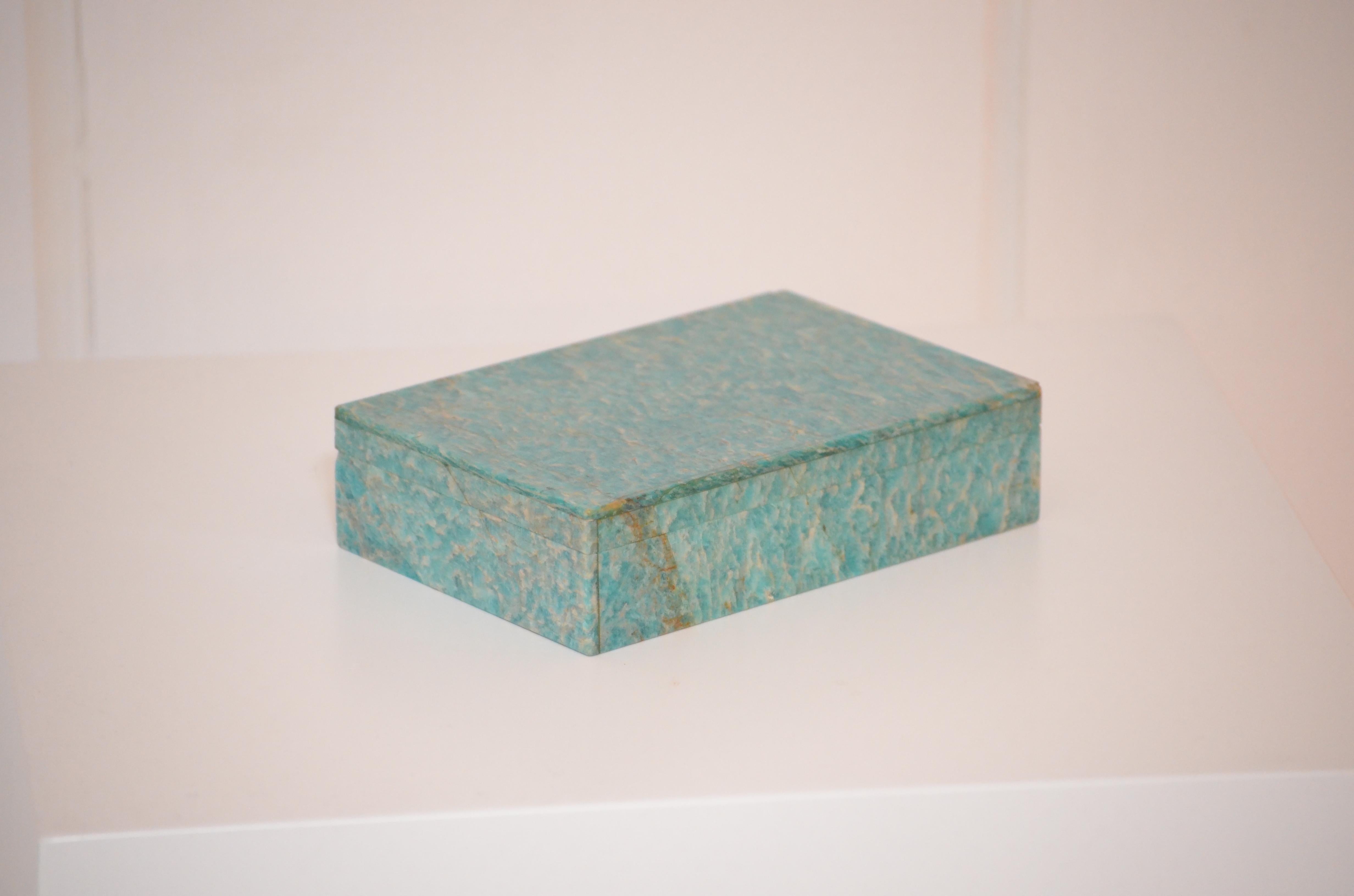 1970 Caja decorativa italiana de piedras semipreciosas - Piedra amazonita en Bueno Estado en Saint-Ouen, FR