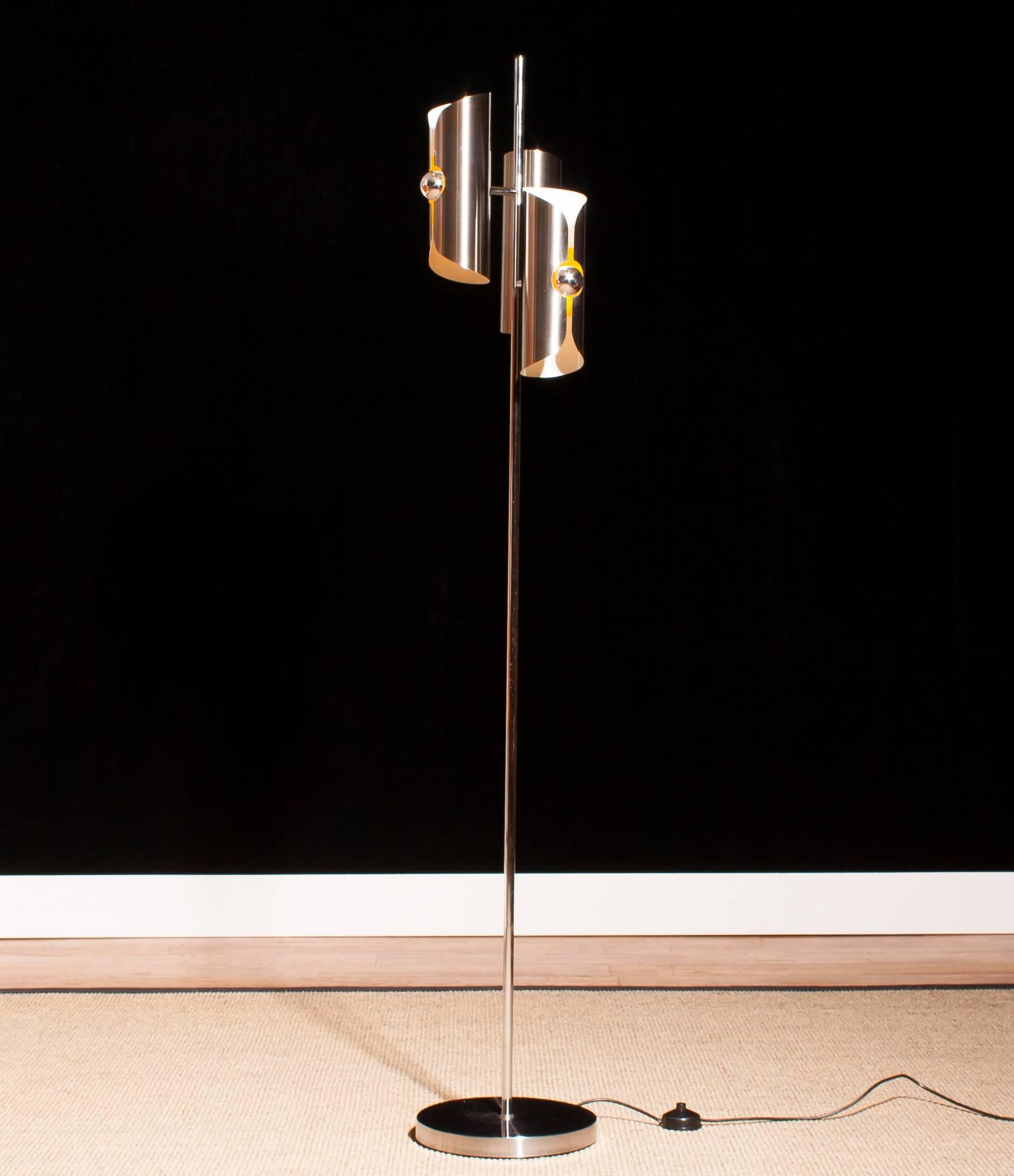 Stainless Steel 1970 Italian Floor Lamp in Chrome and Steel Combination
