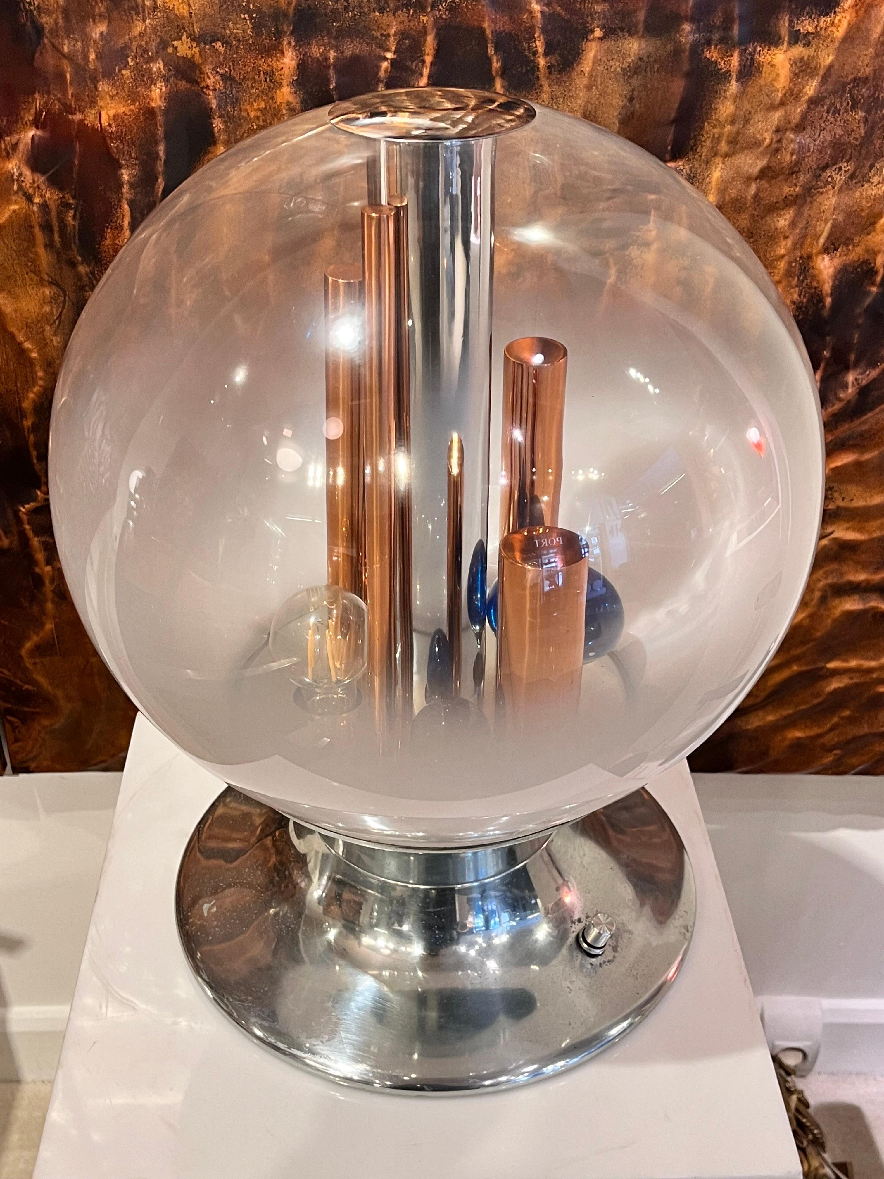Italienische Glas-Tischlampe aus Glas, 1970 (Stahl) im Angebot