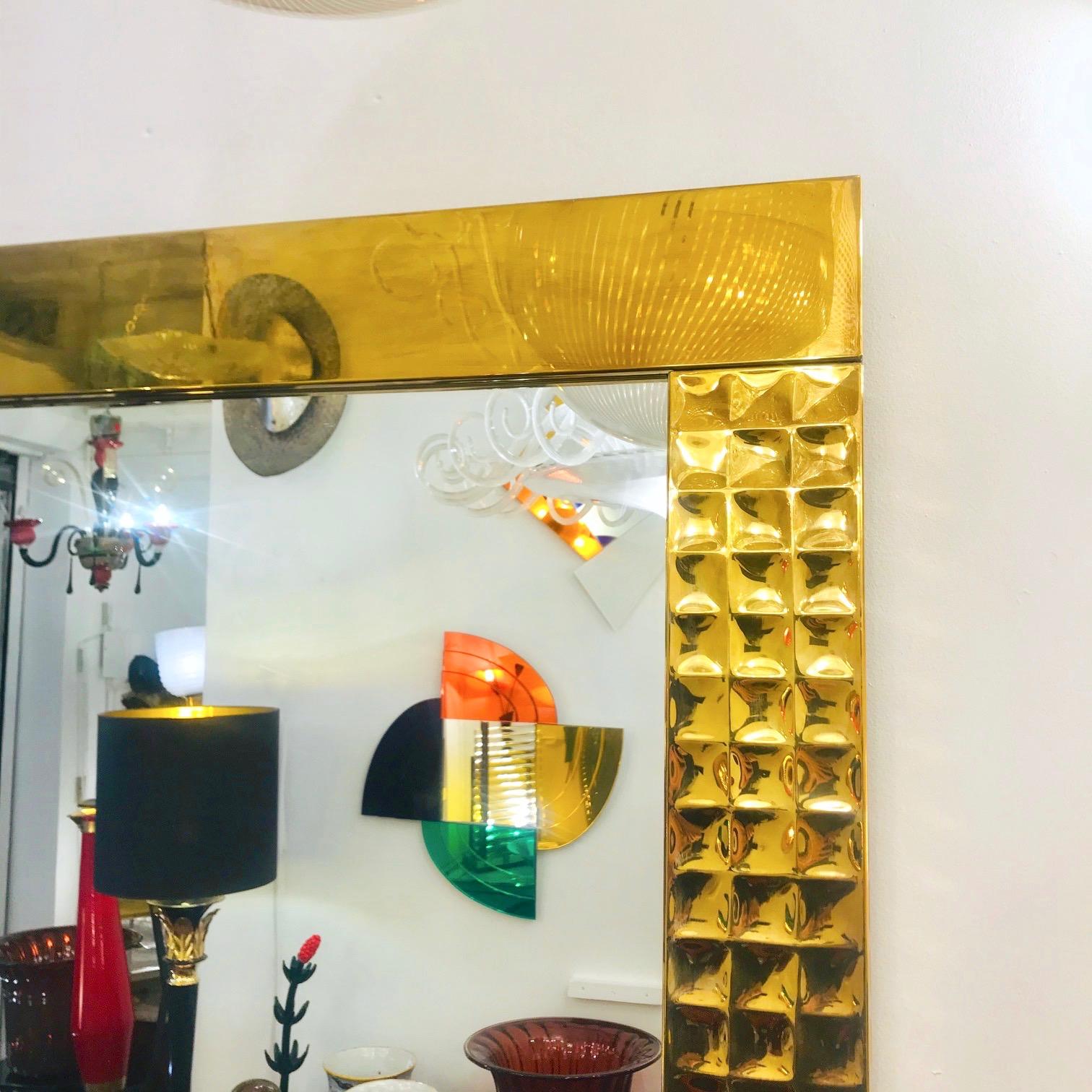 Late 20th Century Italian Handcrafted Brass Mirrors with Gold Jewel-Like Detail, 1970s For Sale