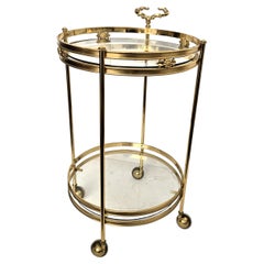 1970 Italian Hollywood Regency Round Two-Tier Brass and Glass Bar Cart