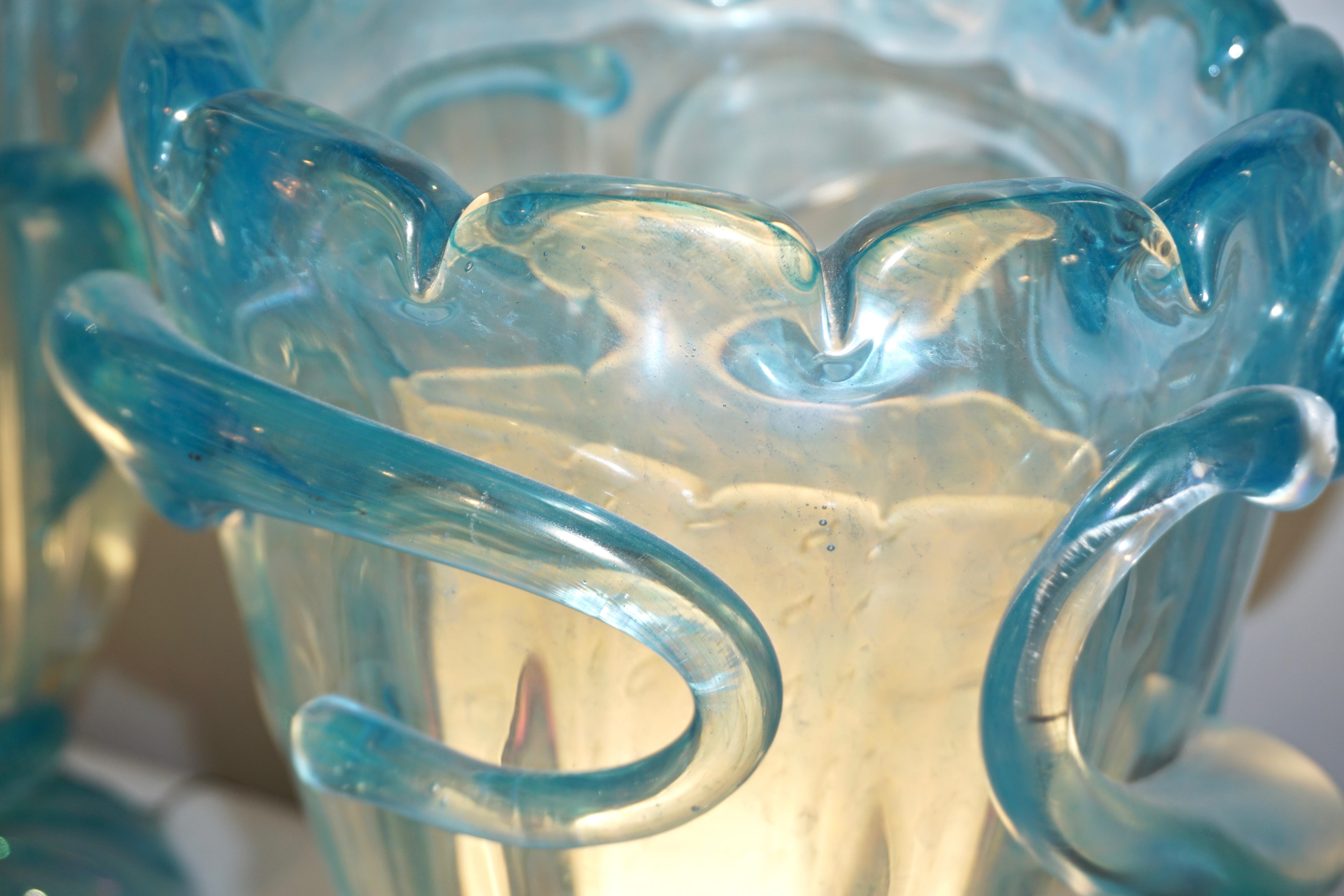 1970 Italian Modern Pair of Vintage Aquamarine Sea Blue Murano Glass Table Lamps 3